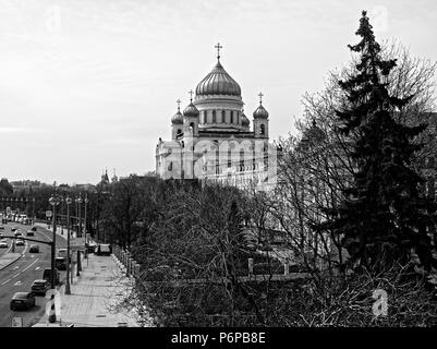 Cathedral of Christ the Savior in Moscow, black and white photo Stock Photo