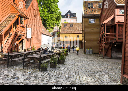 Old Hanseatic buildings of Bryggen in Bergen, Norway, inner view Stock Photo