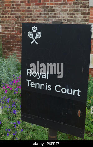 Royal tennis court sign Stock Photo