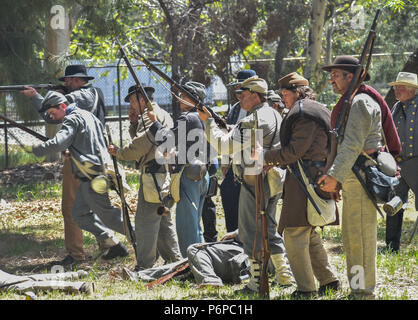 American Civil War reenactment is an effort to recreate the appearance of a particular battle or other event associated with the American Civil War. Stock Photo