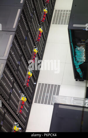 View from above on high-tech equipment of modern data center Stock Photo