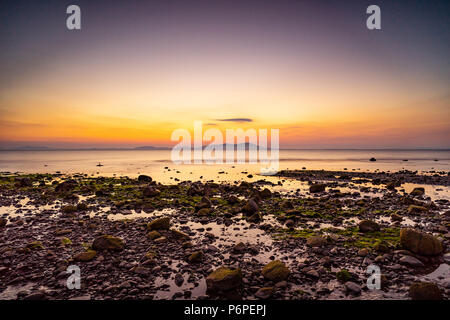 Allonby Afterglow, Low Tide, Cumbria. Stock Photo