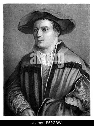 Hans Holbein the Younger. After the self-portrait engraved by Friedrich Weber, Hans Holbein der Jüngere Stock Photo
