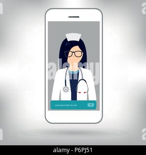 Doctor online, medical assistant in new smartphone, vector Stock Vector