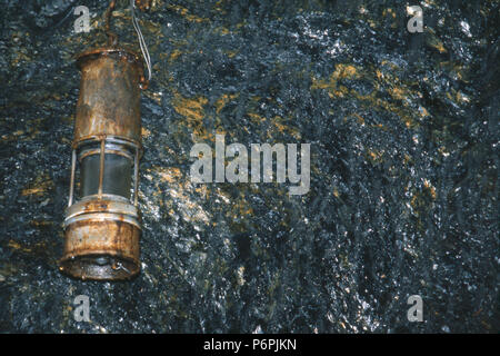 Coal miner's lamp in tunnel, Pioneer Coal Mine, Ashland, Pennsylvania. Photograph Stock Photo