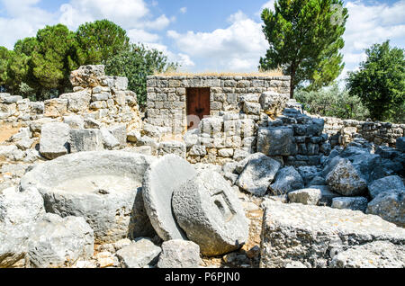 Remains of an old house in Qasr Naous, Roman Temple Ruins in Ain Akrine, Lebanon Stock Photo