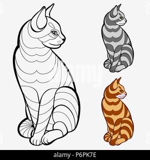 Coloring book pages for kids and adults.(striped cat) Stock Vector