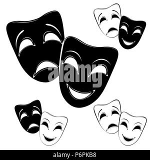 Collection of theater masks on a white background. Stock Vector