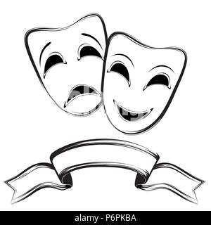 Theatrical mask on a white background. Black and white. Isolated Stock Vector