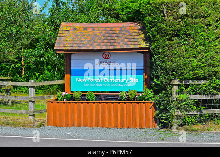 The entrance and sign at the Caravan & Motorhome Club site near Bransgore in Hampshire Stock Photo
