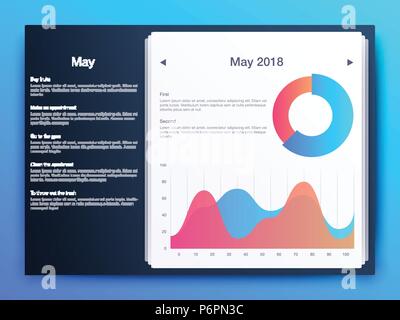 Dashboard infographic template with modern design annual statistics graphs. UI elements Stock Vector