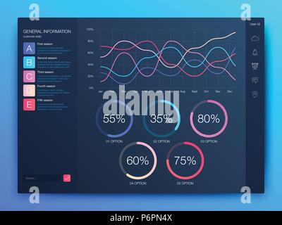 Dashboard infographic template with modern design annual statistics graphs. UI elements Stock Vector