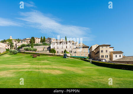 ASSISI, ITALY - AUGUST 8, 2017: Panoramic view of the historic town of Assisi from Basilica of St. Francis of Assisi , Umbria , Italy Stock Photo