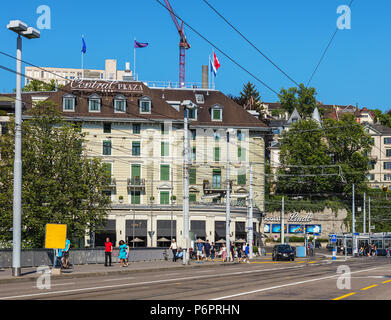 Zurich, Switzerland - June 30, 2018: view from Bahnhofbrucke bridge towards Central square. Zurich is the largest city in Switzerland and the capital  Stock Photo