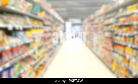 Abstract blur of aisle in supermarket with customers and department store interior for background Stock Photo