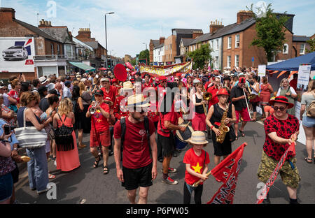 Oxford, UK. 1st July 2018. The annual Cowley Road Carnival was estimated to have drawn in 50,000 revellers to East Oxford. The hot and sunny day reached 28 degrees. This years parade theme was based upon â€˜icons of artâ€™. The carnival was organised by charity Cowley Road Works. Credit: Stephen Bell/Alamy Live News.