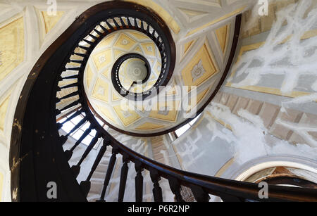 06/29/2018, Berlin: A staircase in the tower of the castle on the Pfaueninsel. From 20 August, the castle will close for comprehensive repair work. it will be examined and remediated in the next six years with the help of the special investment program for Prussian locksmiths and the garden. The castle was built by the Potsdam master carpenter Johann Gottlieb Brendel for Konig Friedrich Wilhelm II as a rural retreat from 1794 to 1795. Photo: Bernd Settnik / dpa central image / dpa | usage worldwide Stock Photo