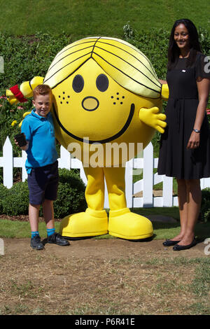 East Molesey,UK,2nd July 2018,Children with Cancer UK ' Mr Happy and mr Worry Garden on display during Press Day at the RHS Hampton Court Palace Flower Show which runs from the 2nd-8th July 2018. It is the largest flower show in the world covering over 34 acres with the centre piece being the long walk. There are various gardens to admire and gain ideas from along with plant, flower stalls and various other garden features. Credit Keith Larby/Alamy Live News Stock Photo