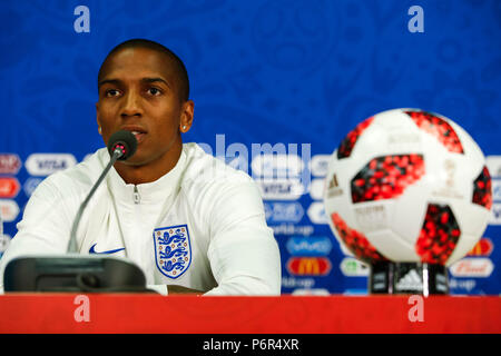 Ashley Young of England during an England press conference, prior to their 2018 FIFA World Cup Round of 16 match against Colombia, at Spartak Stadium on July 2nd 2018 in Moscow, Russia. (Photo by Daniel Chesterton/phcimages.com) Stock Photo