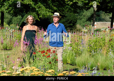 RHS Hampton Court Palace Flower Show, July 2, 2018. Jo Whiley and Joe Swift. Credit P Tomlins/Alamy Live News Stock Photo