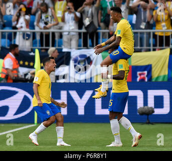 SAMARA- RUSSIA - JULY 02, 2018: World Cup football match between Brazil and MEXICO at SAMARA ARENA Stock Photo