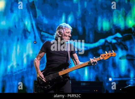 Liverpool, UK. July 2, 2018 - Pink Floyd legend Roger Wates, Live At Liverpool Echo Arena, UK as part of his ' Us   Them Tour performing songs from Pink Floyd's 'The Dark Side of The Moon', 'The Wall', 'Wish You Were Here' and 'Animals', as well as songs from Waters' best-selling album 'Is This the Life We Really Want? Credit: Andy Von Pip/ZUMA Wire/Alamy Live News Stock Photo