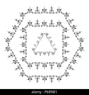 Set of decorative ornamental border with corner. Triangular, quadrangular, hexagonal frames. Two kinds of ornamental elements. For children, women, we Stock Vector
