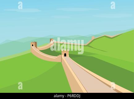 Great Wall of China in cartoon style isolated illustration Stock Vector ...
