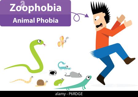 Zoophobia man shocked when see the animals, vector art Stock Vector