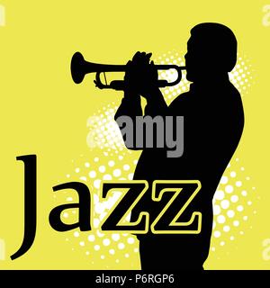 Jazz musician playing on trumpet - silhouette of jazzman Stock Vector