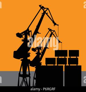 Coal harbor crane - wharf crane silhouette Stock Vector