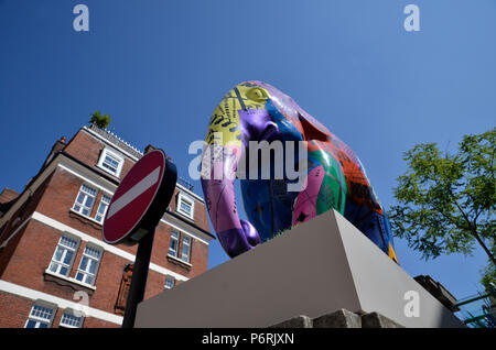 An elephant sculpture in Brown Hart Gardens, Mayfair London as part of the 2018 Elephant parade to highlight the plight of Asian elephants Stock Photo
