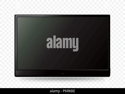Big black wall TV icon template with shadow on white transparent background. Television LED display screen. Flat media technology eletronic equipment. Stock Vector