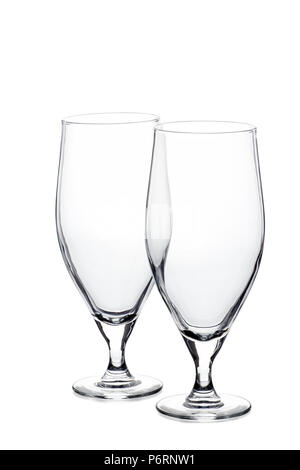 Two empty beer glasses on white Stock Photo
