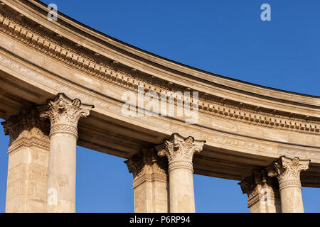 Hungary, Budapest, colonnade closeup, Corinthian style column capitals, architectural details of the Millennium Monument on Heroes Square (Hosok tere)