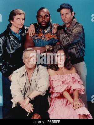 The A-Team TV Series 1983 - 1987 USA Created by Stephen J. Cannell, Frank Lupo Dirk Benedict,  Mr. T, Dwight Schultz , George Peppard, Melinda Culea Stock Photo