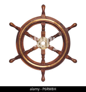 Vintage wooden ship steering wheel isolated on a white background Stock ...