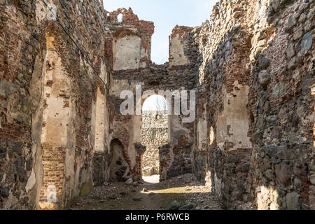 Ruins of Dobele medieval castle built in 1335 by the Livonian order on the abandoned semigallian hillfort. Town of Dobele is located in the historical Stock Photo