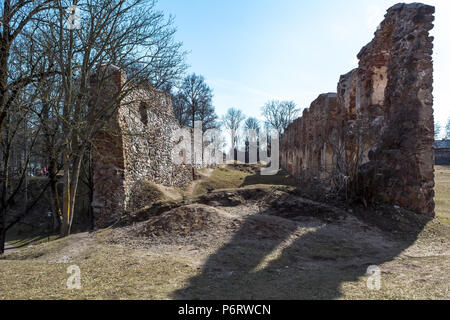 Ruins of Dobele medieval castle built in 1335 by the Livonian order on the abandoned semigallian hillfort. Town of Dobele is located in the historical Stock Photo