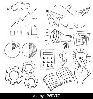 Set of Business doodle illustration, Hand Sketch line drawing for business concept - Vector hand drawn illustration. Stock Vector