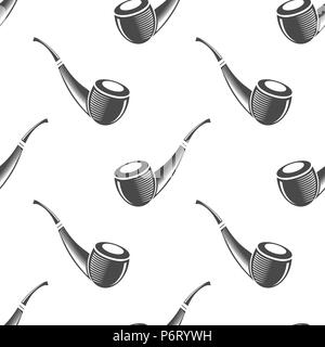 Wooden Smoking Pipe Silhouette Seamless Pattern Stock Vector