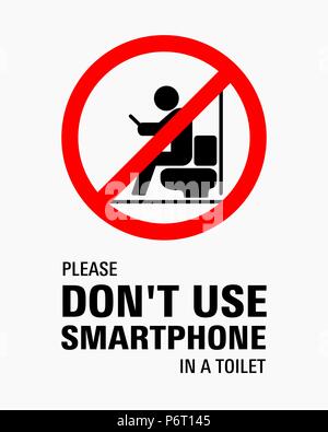 Using smartphone in a toilet sign vector illustration. Stock Vector