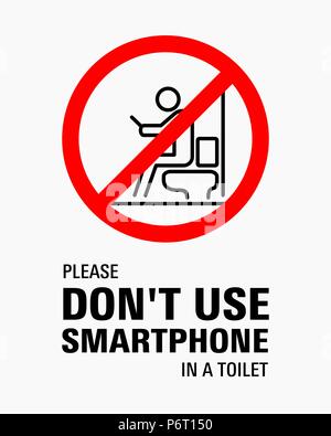 Using smartphone in a toilet sign vector illustration. Stock Vector