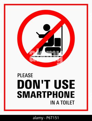 Using smartphone in a toilet sign vector illustration. Stock Vector