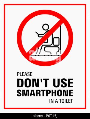 Using smartphone in a toilet sign vector illustration. Stock Vector
