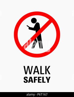 Using smartphone while walking sign vector illustration. Stock Vector
