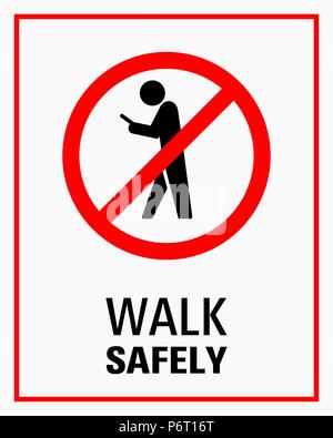 Using smartphone while walking sign vector illustration. Stock Vector
