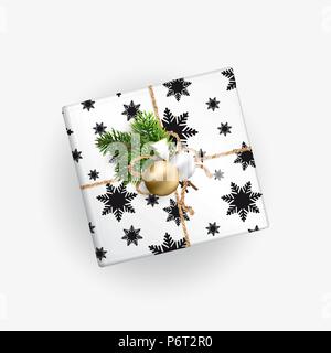 Christmas gift box top view realistic illustration Stock Vector