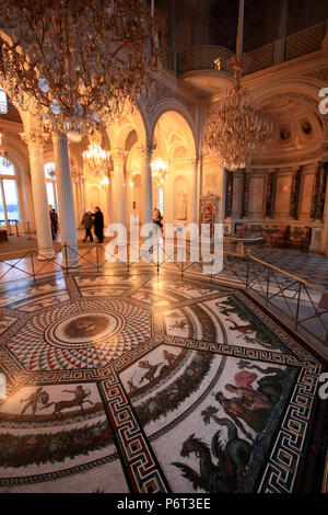 Mosaic on the floor of the Pavilion Hall at the State Hermitage Museum in St. Petersburg, Russia, depicting Medusa and other mythological creatures Stock Photo