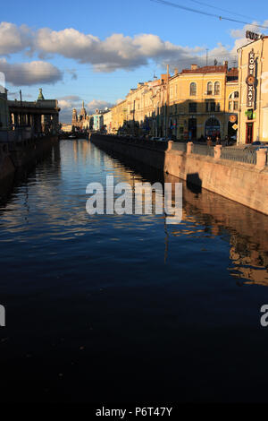 Griboyedov canal in St. Petersburg, Russia, with the Church of the Savior on Spilled Blood in the background Stock Photo